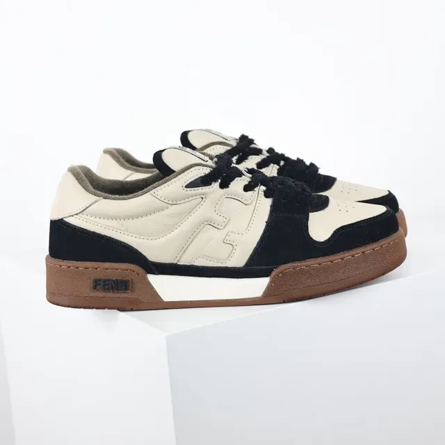 Fendi First Beige/negro H en forma de superposición lateral cuero-suede de dos tonos sneakers lifestyle 3