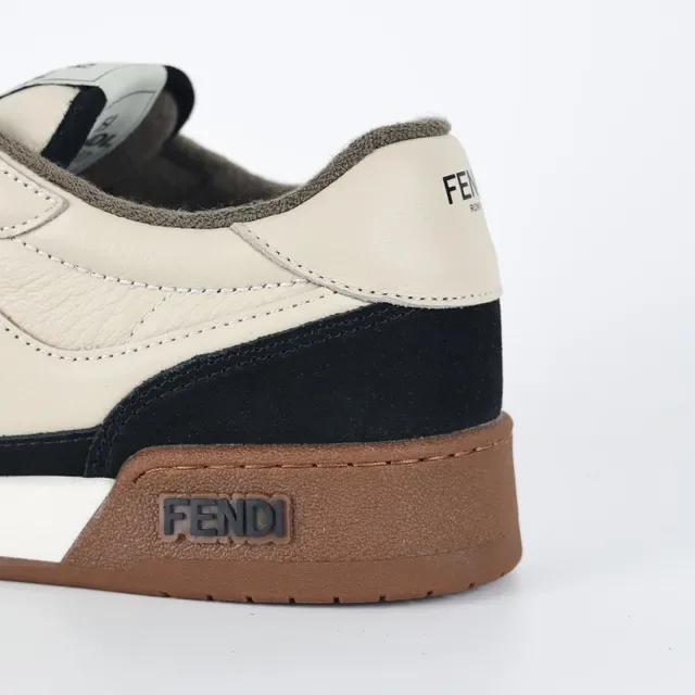 Fendi First Beige/negro H en forma de superposición lateral cuero-suede de dos tonos sneakers lifestyle 4