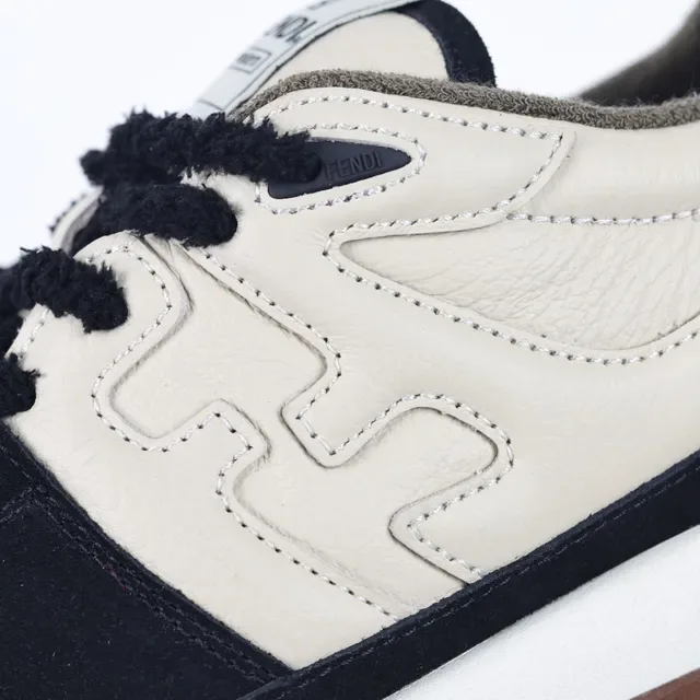 Fendi First Beige/negro H en forma de superposición lateral cuero-suede de dos tonos sneakers lifestyle 6
