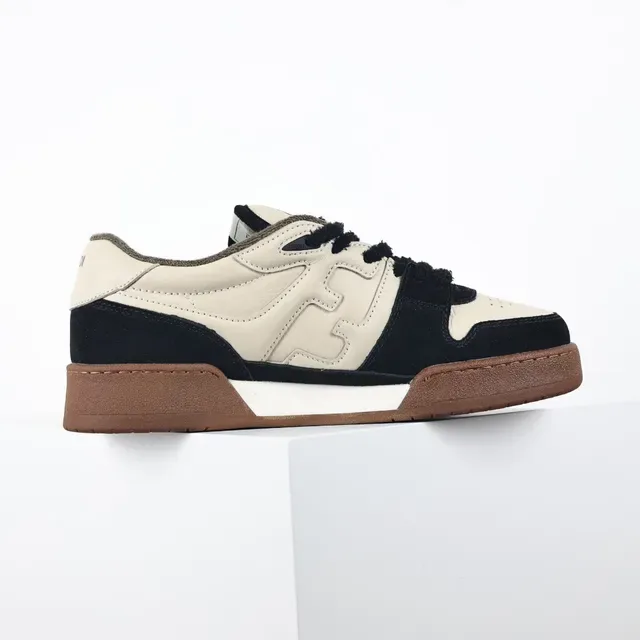 Fendi First Beige/negro H en forma de superposición lateral cuero-suede de dos tonos sneakers lifestyle 7