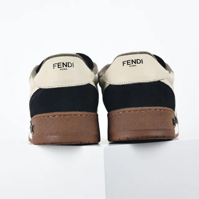 Fendi First Beige/negro H en forma de superposición lateral cuero-suede de dos tonos sneakers lifestyle 8