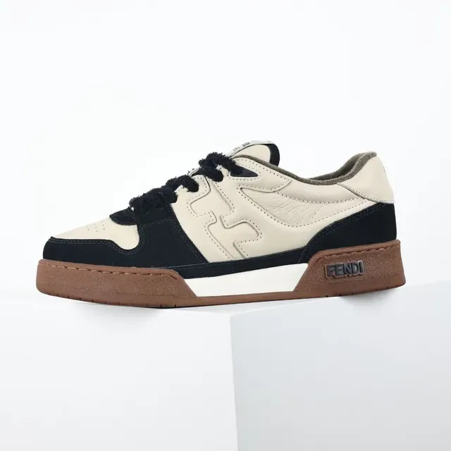 Fendi First Beige/negro H en forma de superposición lateral cuero-suede de dos tonos sneakers lifestyle 9