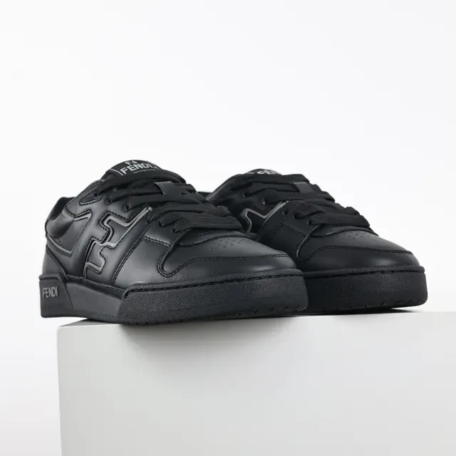 Fendi First Chaussures Lifestyle Noir Gris Monochrome Cuir Tonal avec Superposition Logo FF 3