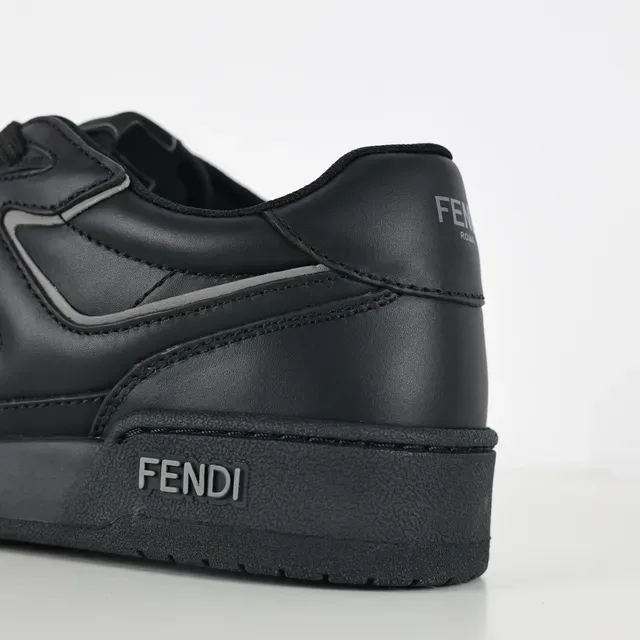 Fendi First Chaussures Lifestyle Noir Gris Monochrome Cuir Tonal avec Superposition Logo FF 4