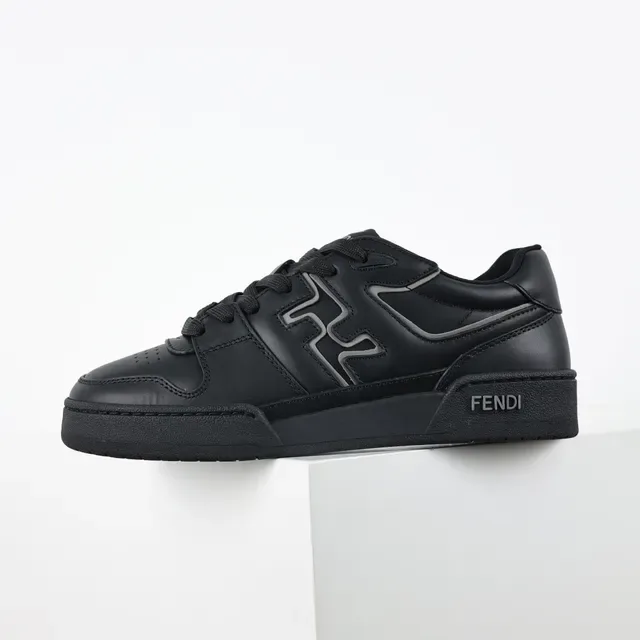 Fendi First Chaussures Lifestyle Noir Gris Monochrome Cuir Tonal avec Superposition Logo FF 9