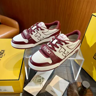 Fendi First Burgundy and White Logo Strap Lifestyle Sneakers