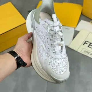 Fendi First White Gray Perforated Monogram Upper Layered Sole Chunky Sneakers