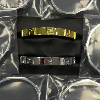 Fendi Gold Silver Rigid Bangle Polished Metal Bracelet