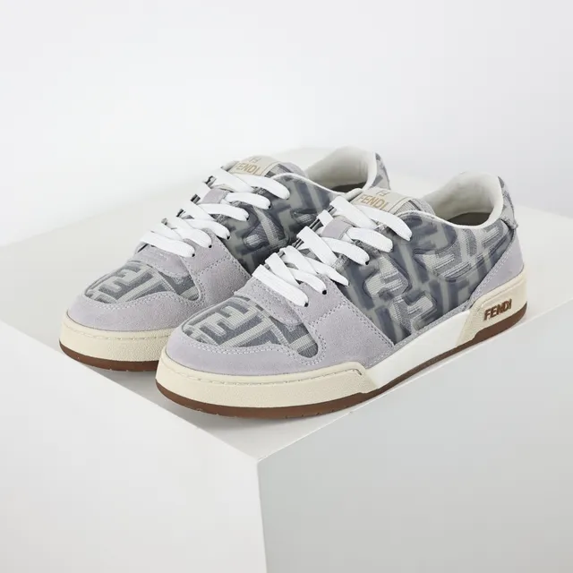 Fendi Gris Marron Sneakers Lifestyle Basses avec Superposition de Monogramme 2