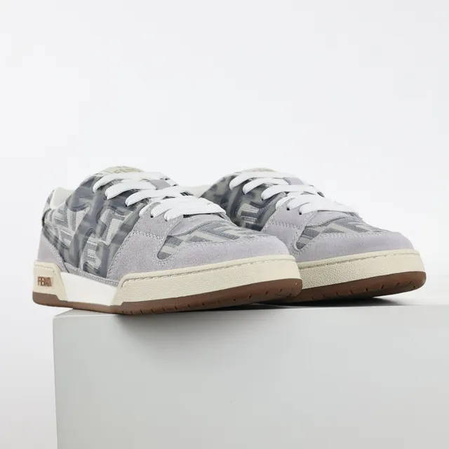 Fendi Gris Marron Sneakers Lifestyle Basses avec Superposition de Monogramme 3