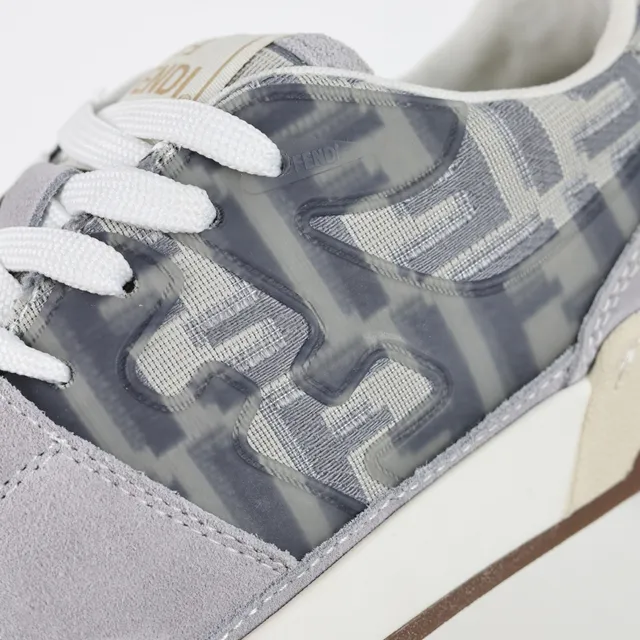 Fendi Gris Marron Sneakers Lifestyle Basses avec Superposition de Monogramme 6