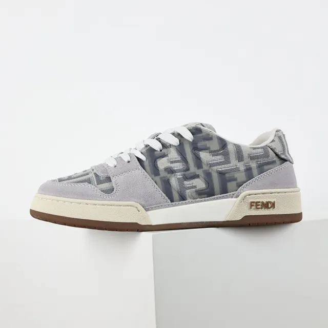 Fendi Gris Marron Sneakers Lifestyle Basses avec Superposition de Monogramme 9