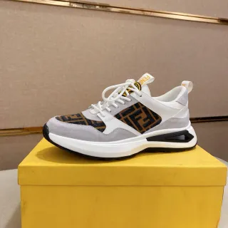 Fendi Gray White Sole FF Monogram Panel Chunky Sneakers