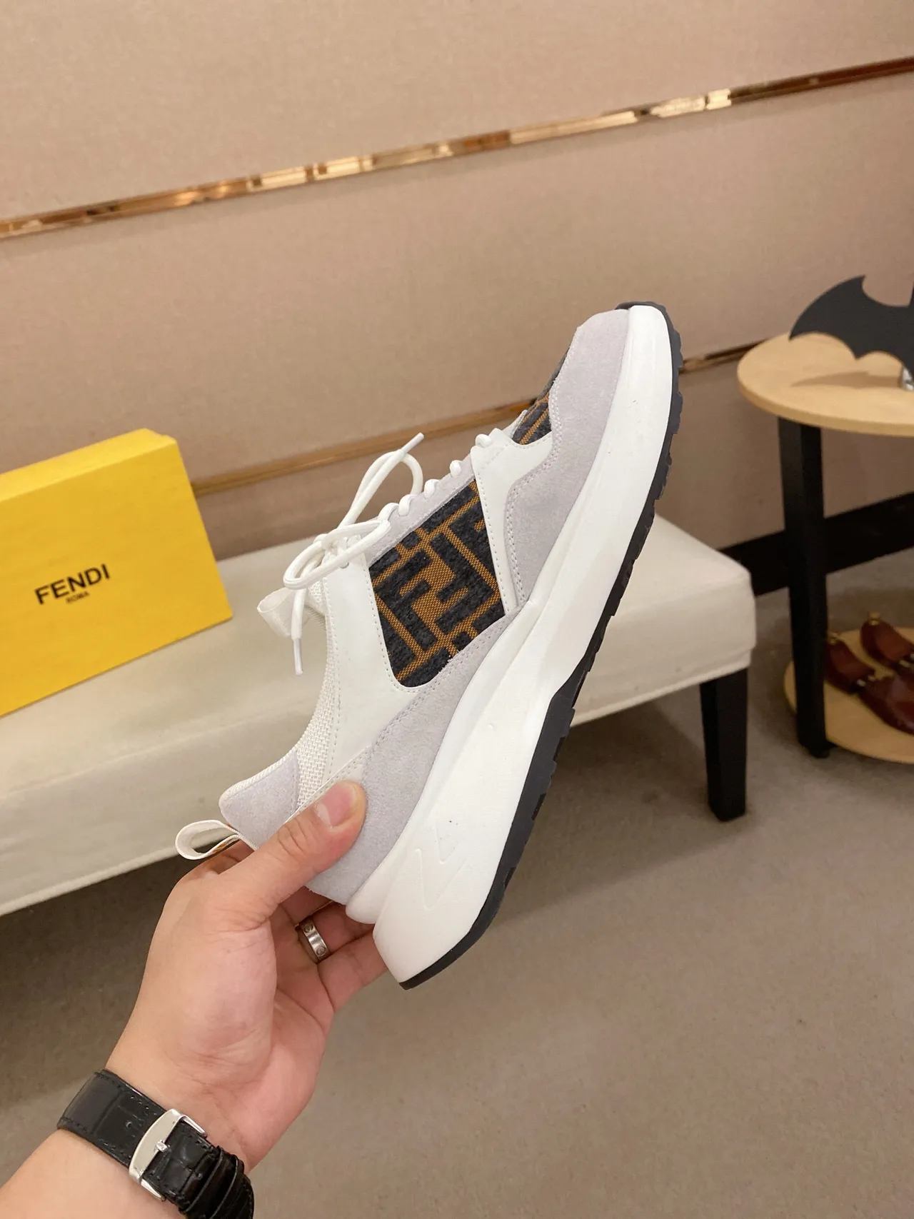 Fendi Cinza Sola Branca FF Monogram Painel Chunky Tênis 5