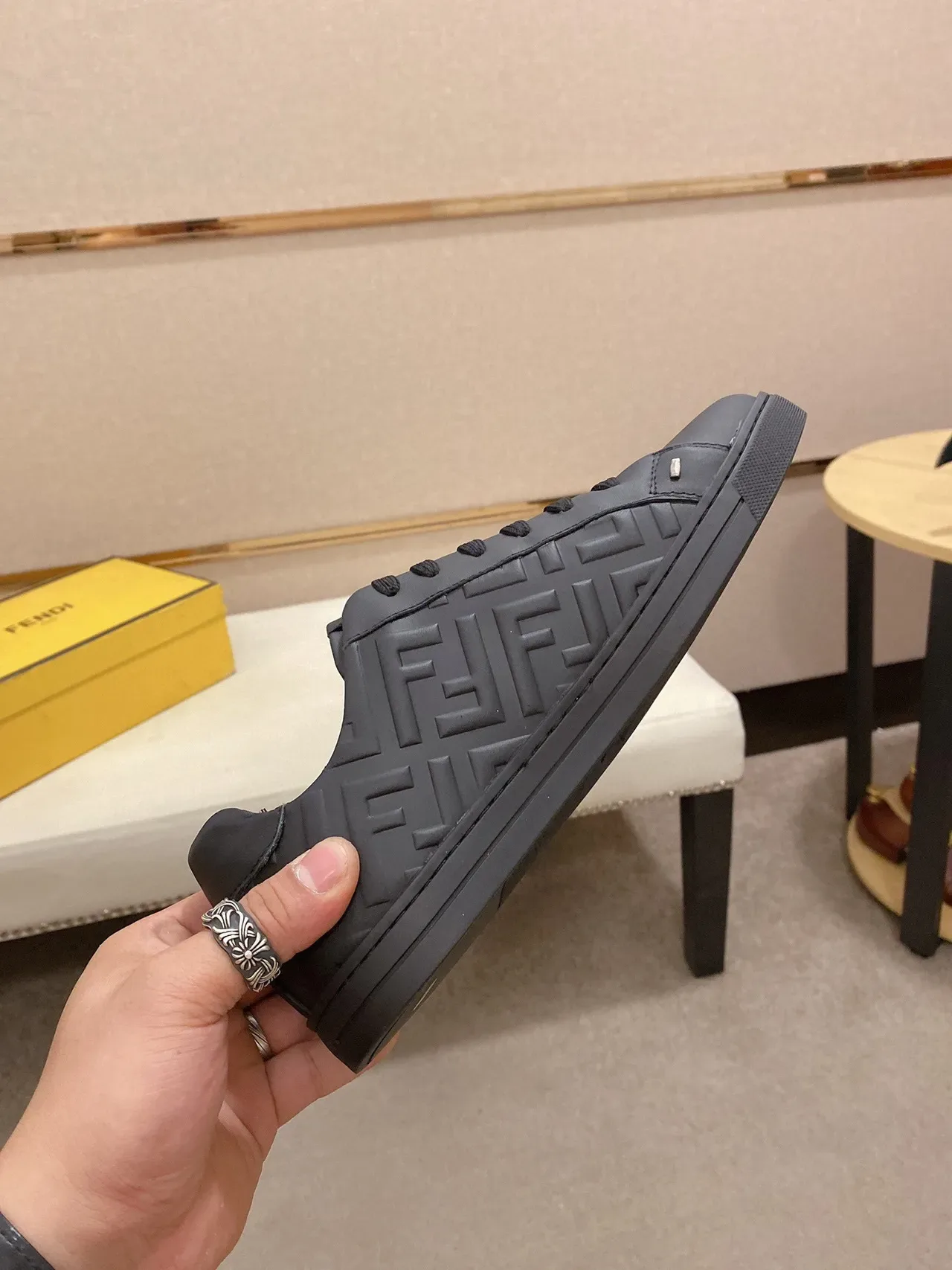 Fendi Mania Noir Monochrome Embossed FF Logo Sneakers Lifestyle 6