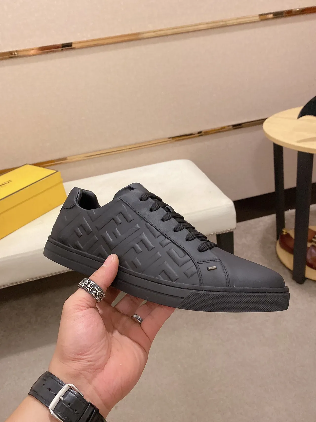 Fendi Mania Noir Monochrome Embossed FF Logo Sneakers Lifestyle 7