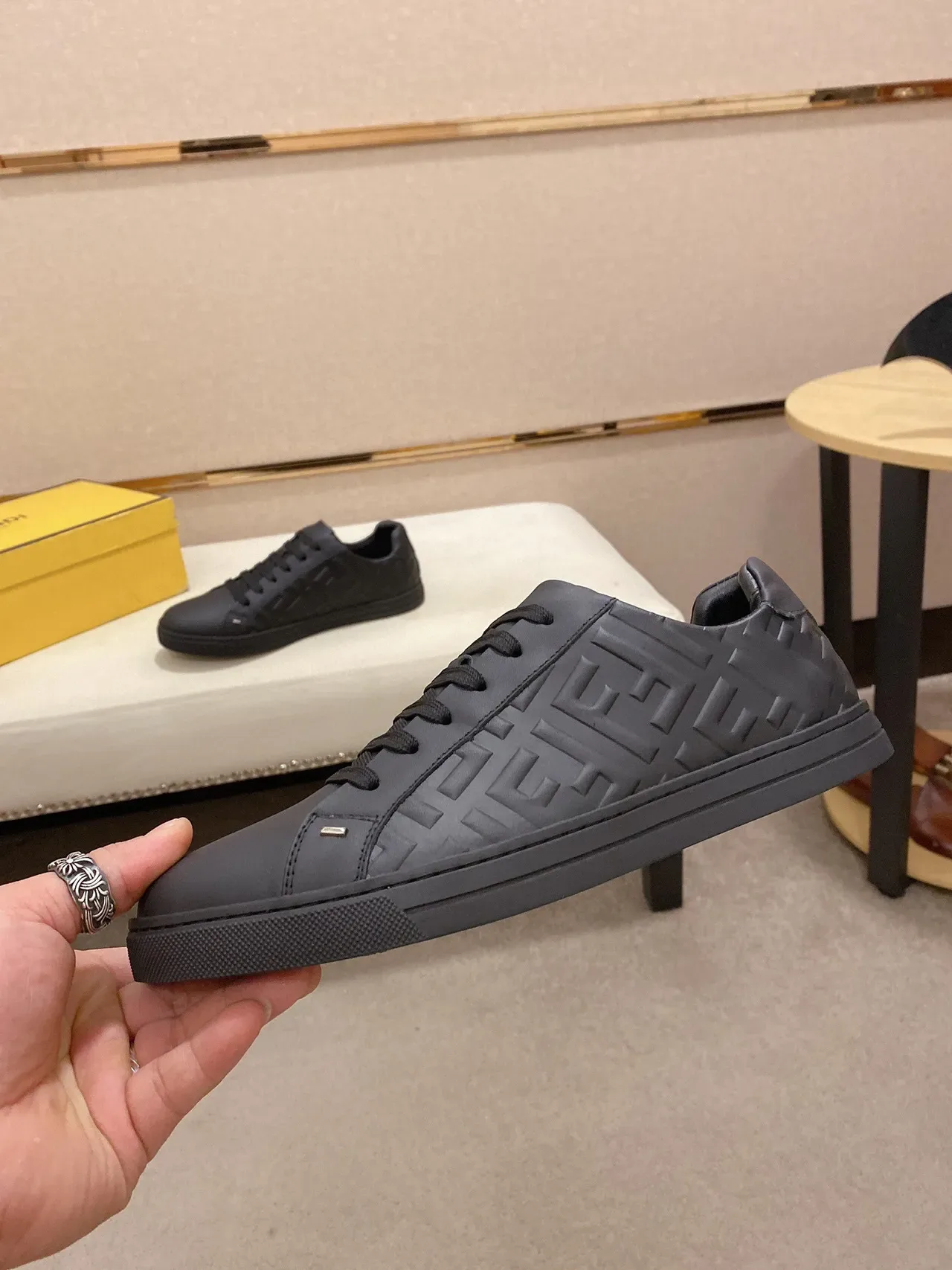 Fendi Mania Noir Monochrome Embossed FF Logo Sneakers Lifestyle 8