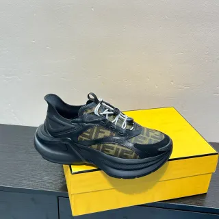 Fendi Run Away Black Brown Monogram Canvas Sculpted Sole Chunky Sneakers