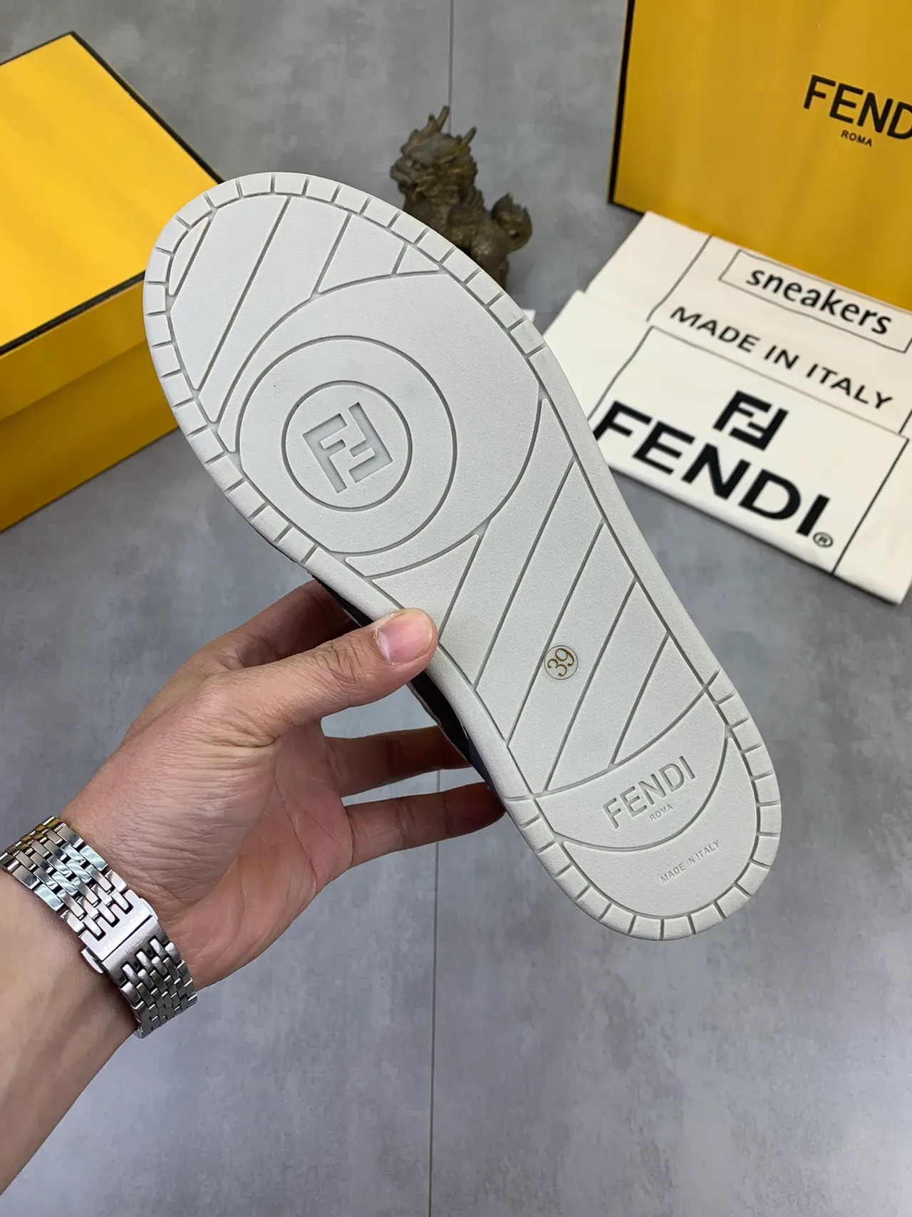 Fendi White Black Mixed-Material Upper Perforated Toe Cap Sneakers 2