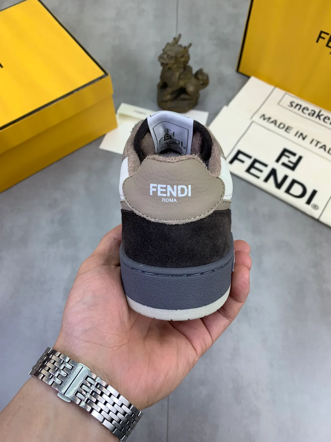 Fendi White Black Mixed-Material Upper Perforated Toe Cap Sneakers 3