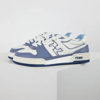 Fendi White Blue Leather-Panelled FF-Logo Side Detail Sneakers