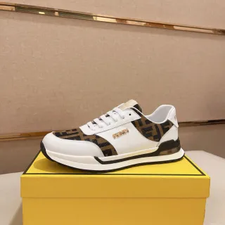 Fendi White Brown Monogram-Paneled Lifestyle Sneakers