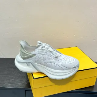 Fendi White Gray Perforated Upper Layered Sole Chunky Sneakers