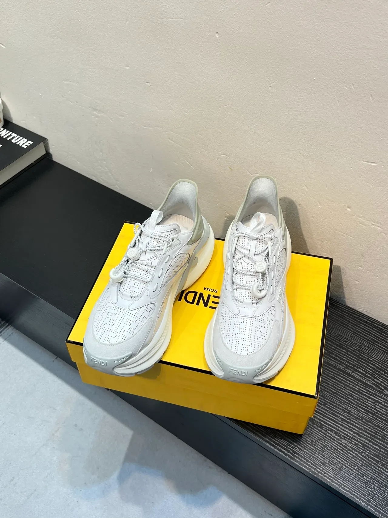 Fendi White Gray Perforated Upper Layered Sole Chunky Sneakers 2