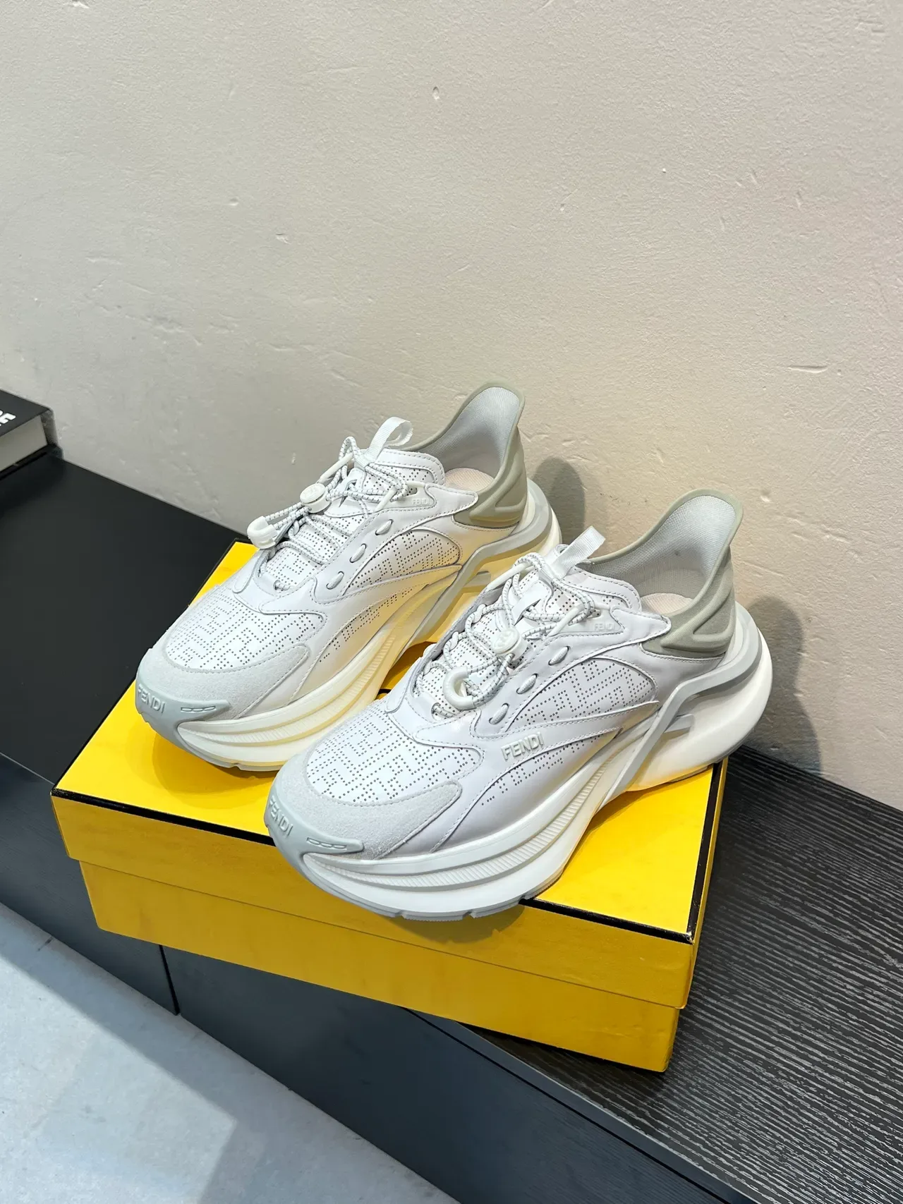 Fendi White Gray Perforated Upper Layered Sole Chunky Sneakers 3