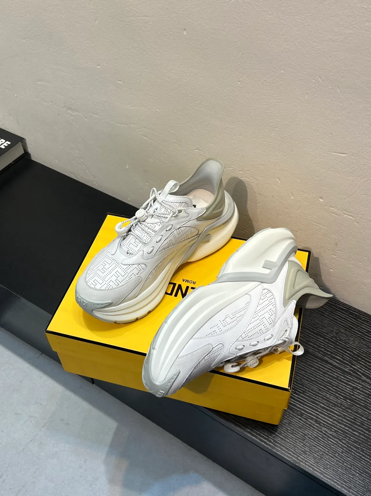 Fendi White Gray Perforated Upper Layered Sole Chunky Sneakers 4
