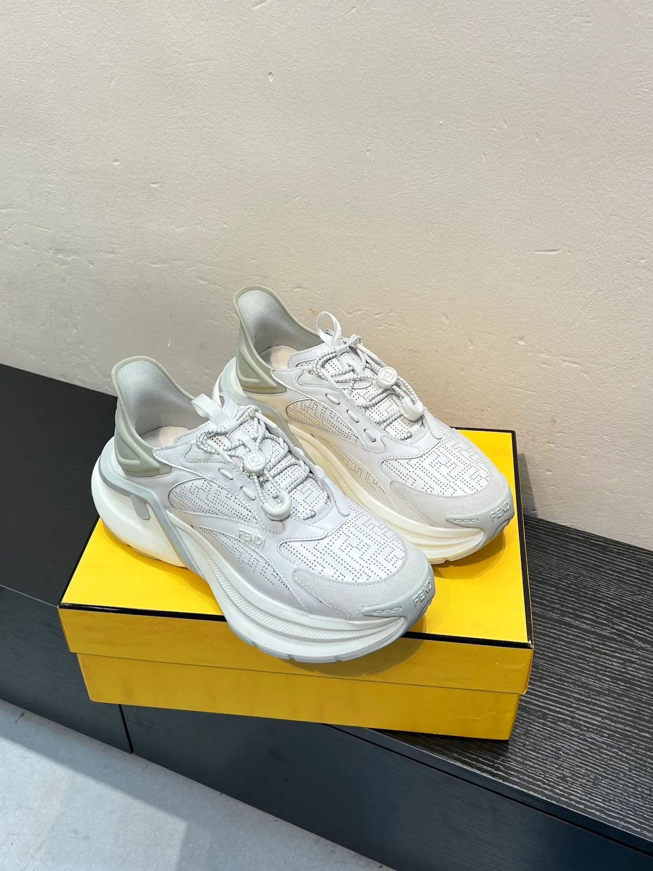 Fendi White Gray Perforated Upper Layered Sole Chunky Sneakers 5