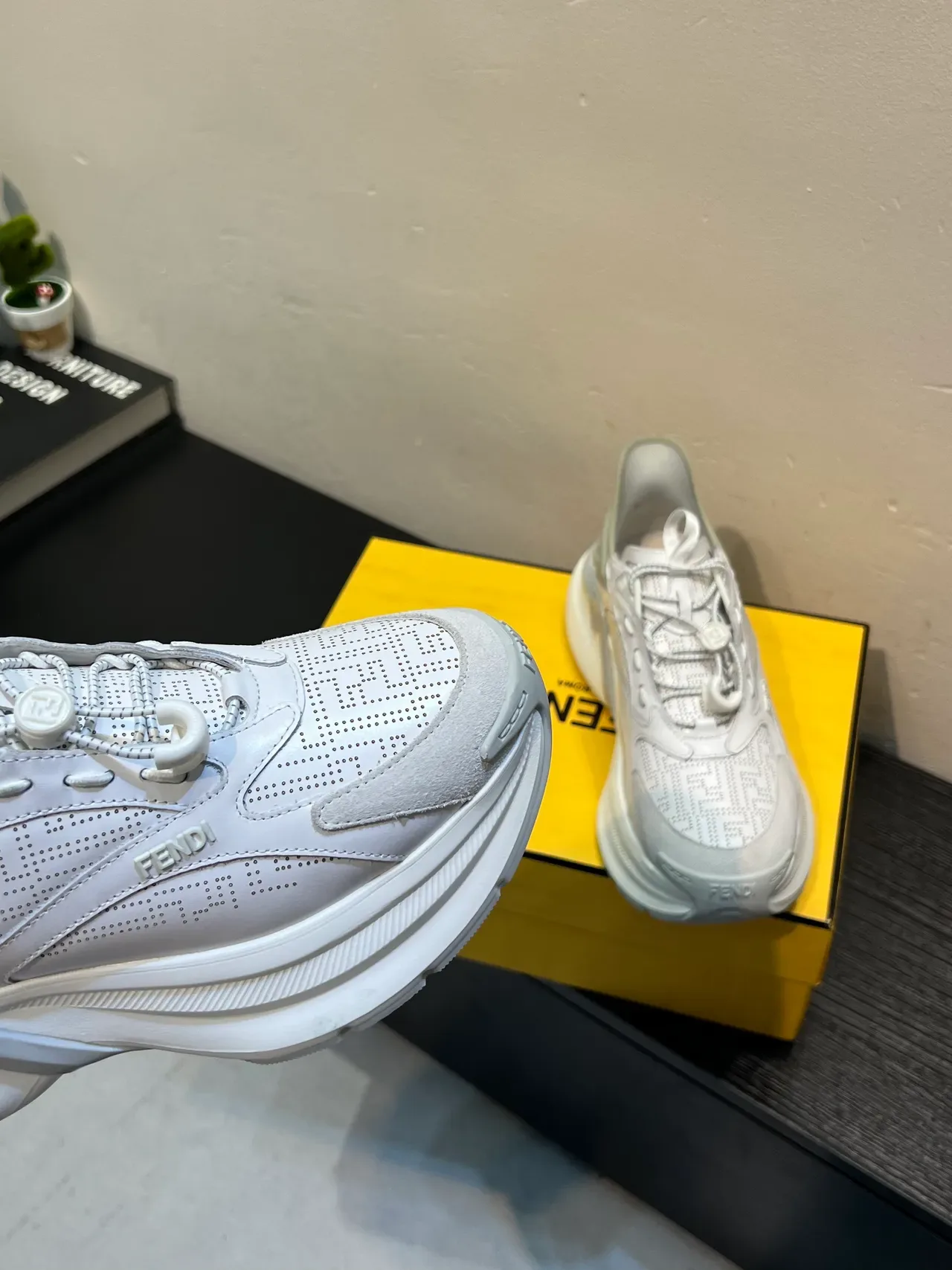 Fendi White Gray Perforated Upper Layered Sole Chunky Sneakers 8