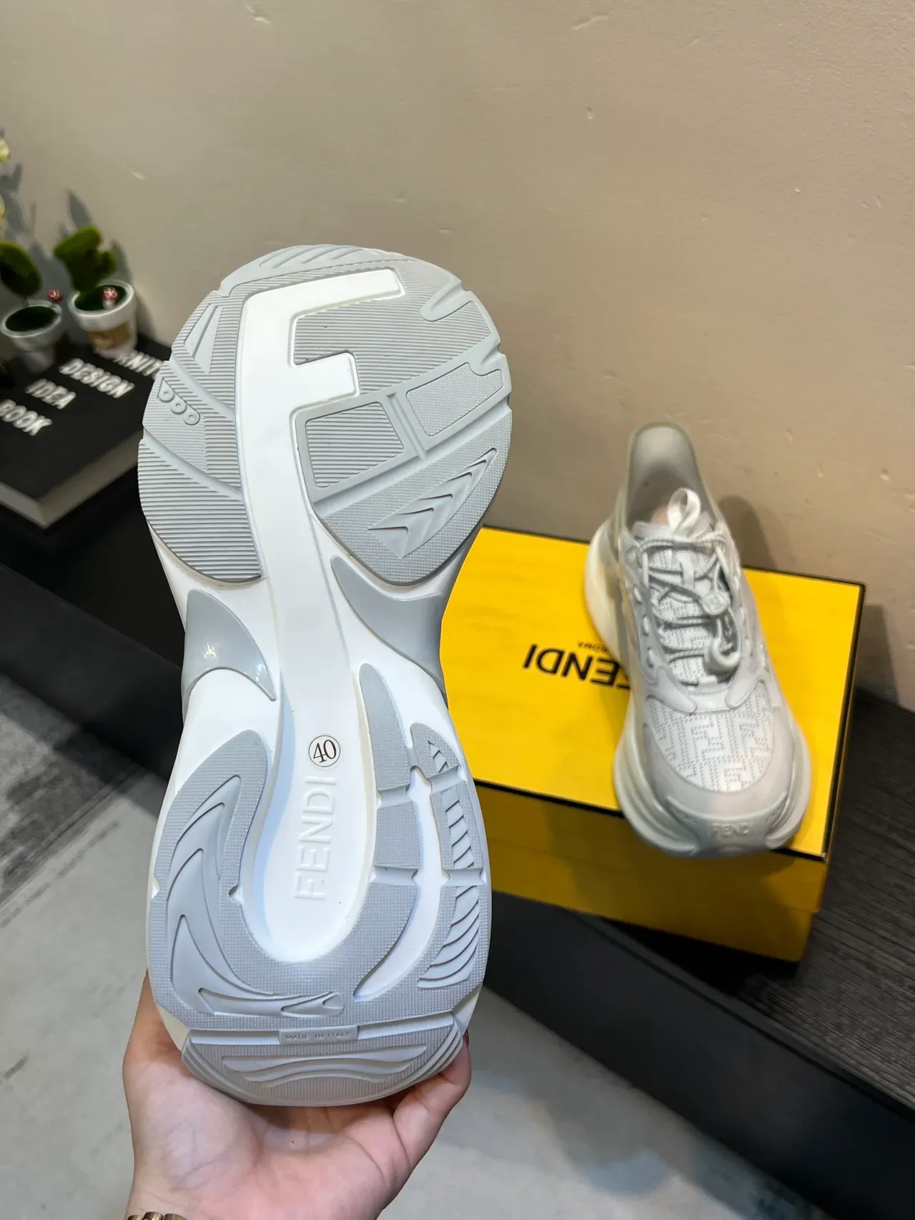Fendi White Gray Perforated Upper Layered Sole Chunky Sneakers 9