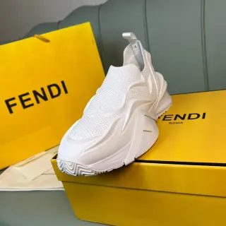 Fendi White Slip-On Knit Upper Chunky Sneakers