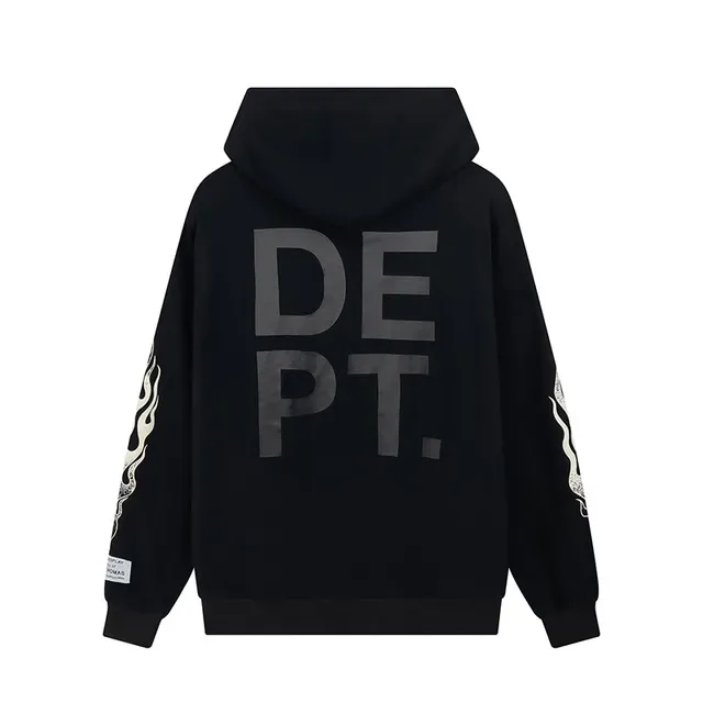 Gallery Dept Flame Sleeve Black Gray Oversized Fit Screen-Printed Chest Logo Hoodie 4