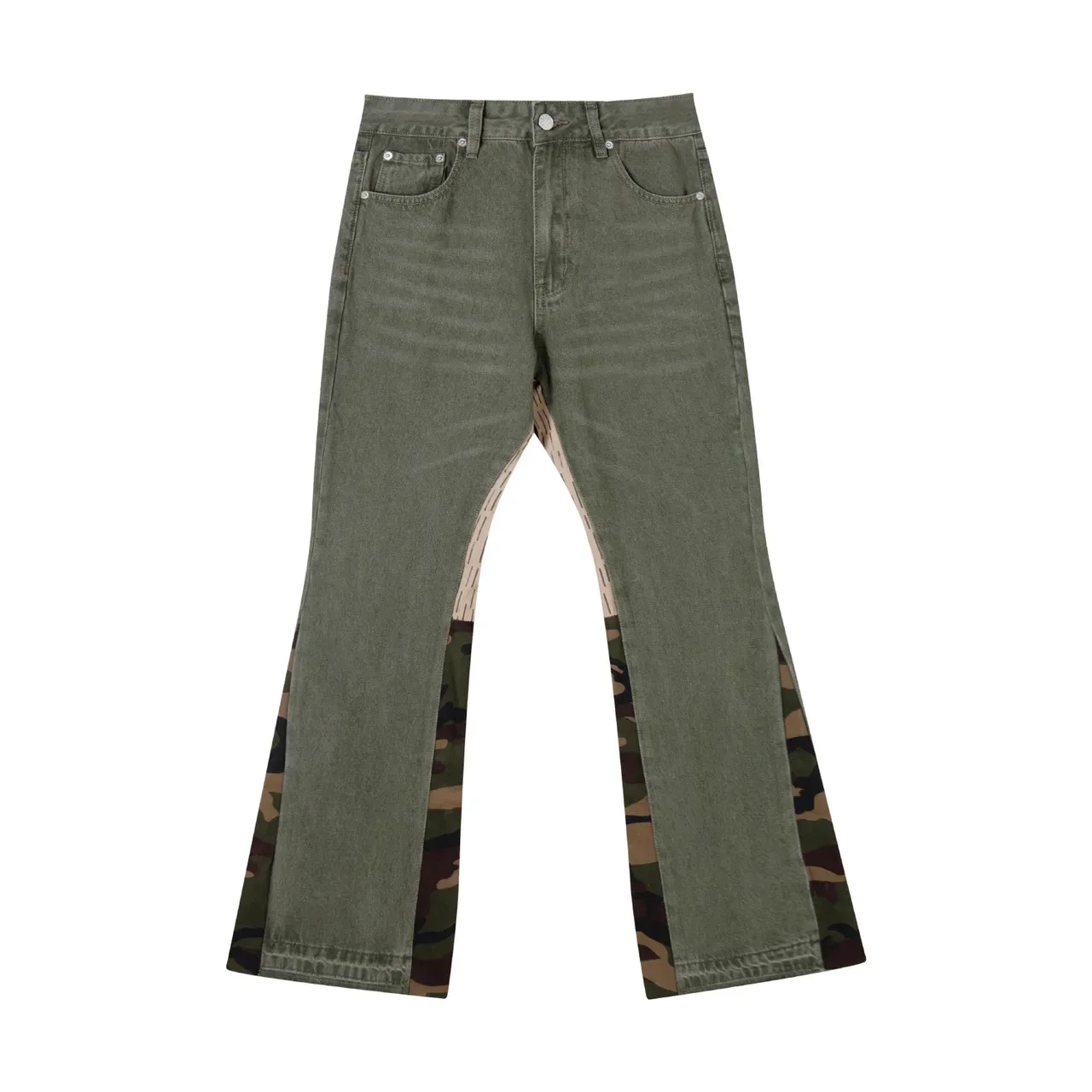 Gallery Dept Olive Green Camouflage Side Panel Flared Jeans 3