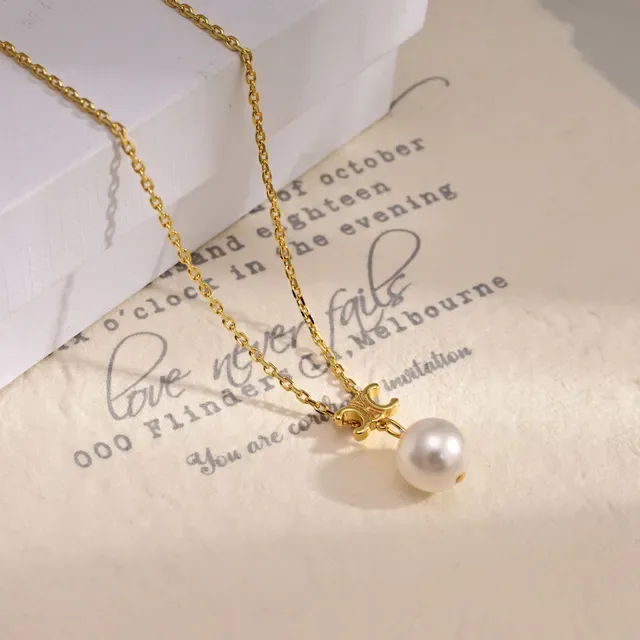 AnOrange Gold White Chain Interlocking Logo Pendant Necklace 5