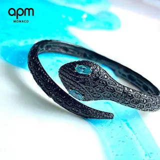 apm MONACO Pulsera de piedras Pavé-Set con forma de serpiente negra y azul