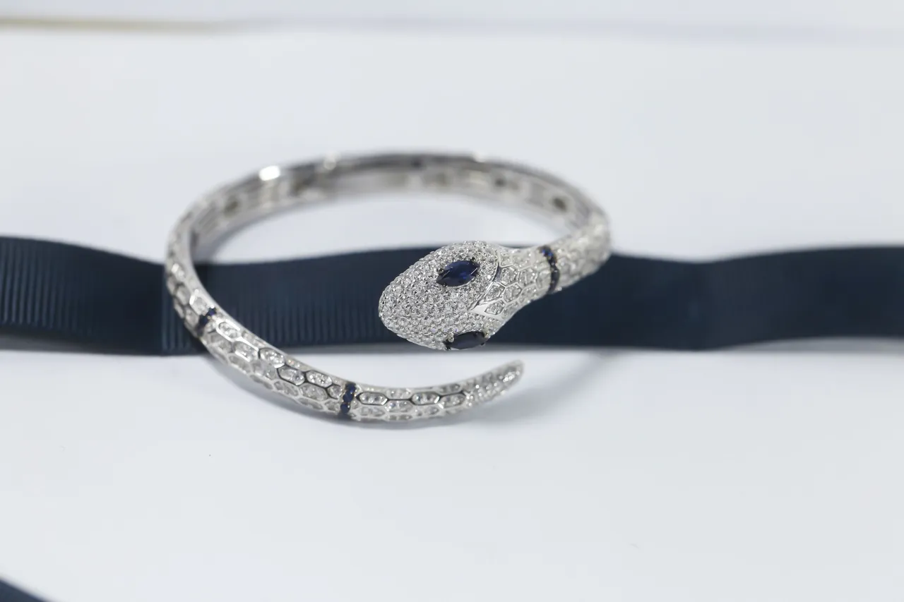 apm MONACO Black Blue Snake-Shaped Pavé-Set Stones Bracelet 4