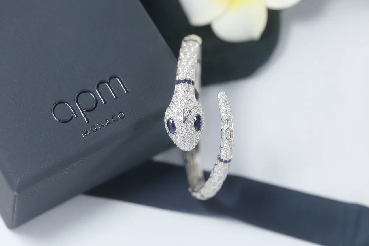 apm MONACO Black Blue Snake-Shaped Pavé-Set Stones Bracelet 5