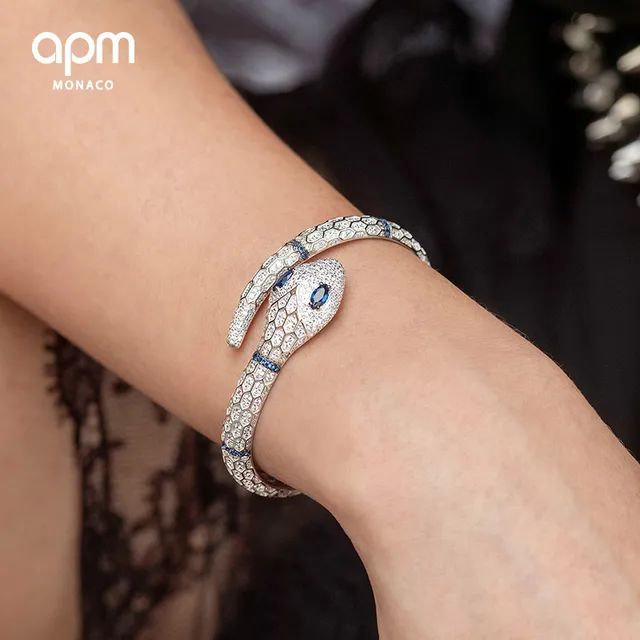 apm MONACO Black Blue Snake-Shaped Pavé-Set Stones Bracelet 9