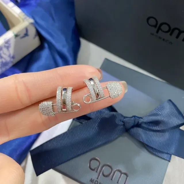 APM Monaco Safety-Pin Pavé Crystal Earrings 9