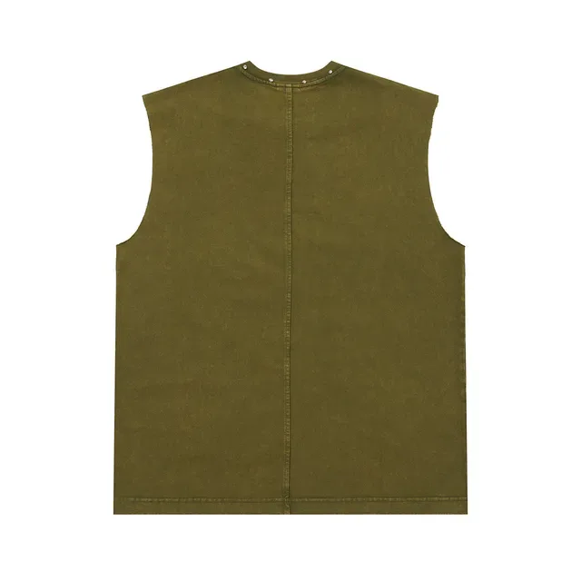 Army Green Black Sleeveless Graphic-Print Vest Top 8