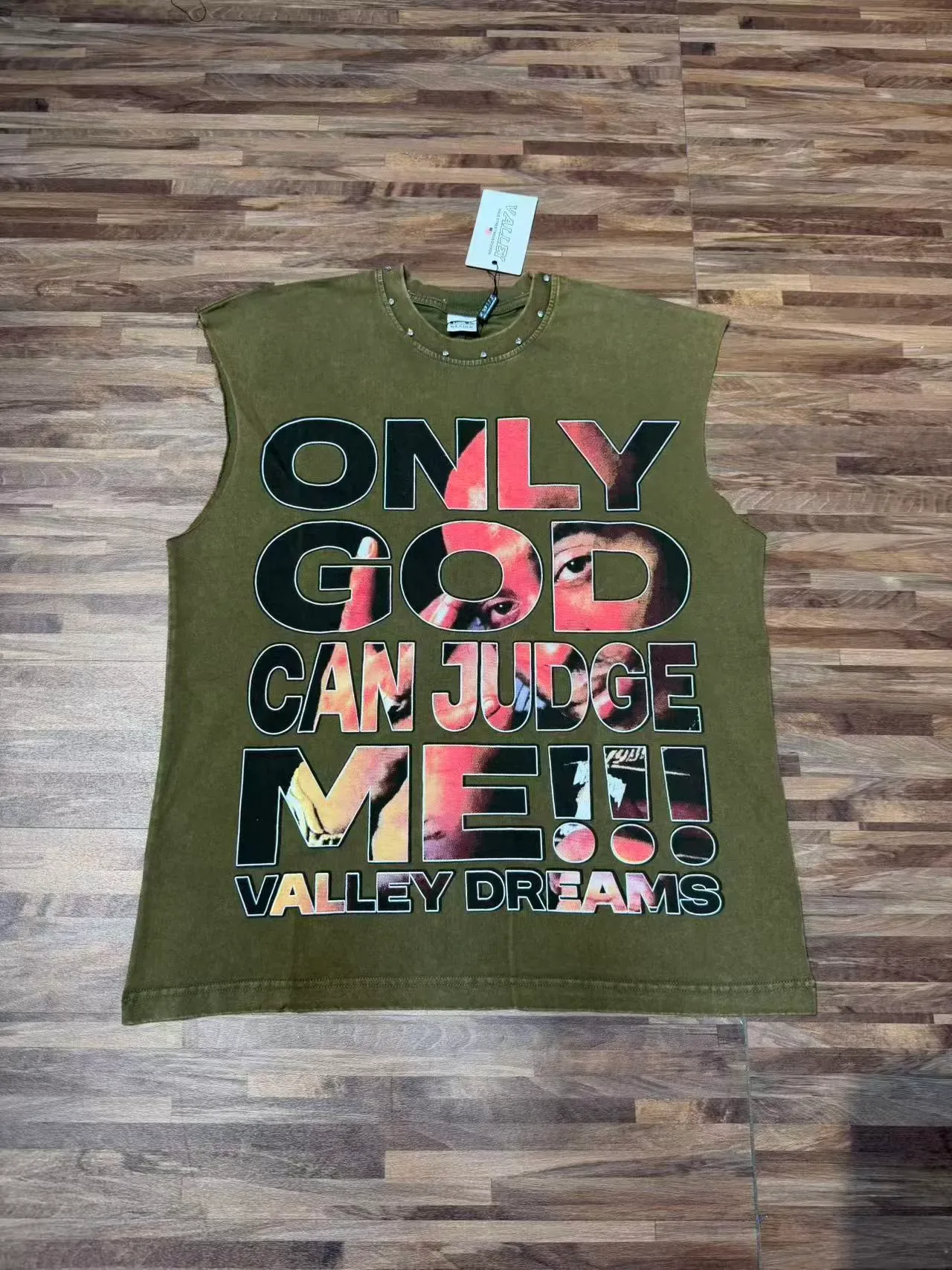 Army Green Black Sleeveless Graphic-Print Vest Top 10