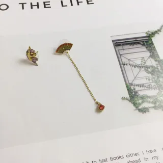 Asymmetrical Crystal-Embellished Gold-Tone Unicorn and Fan Earrings