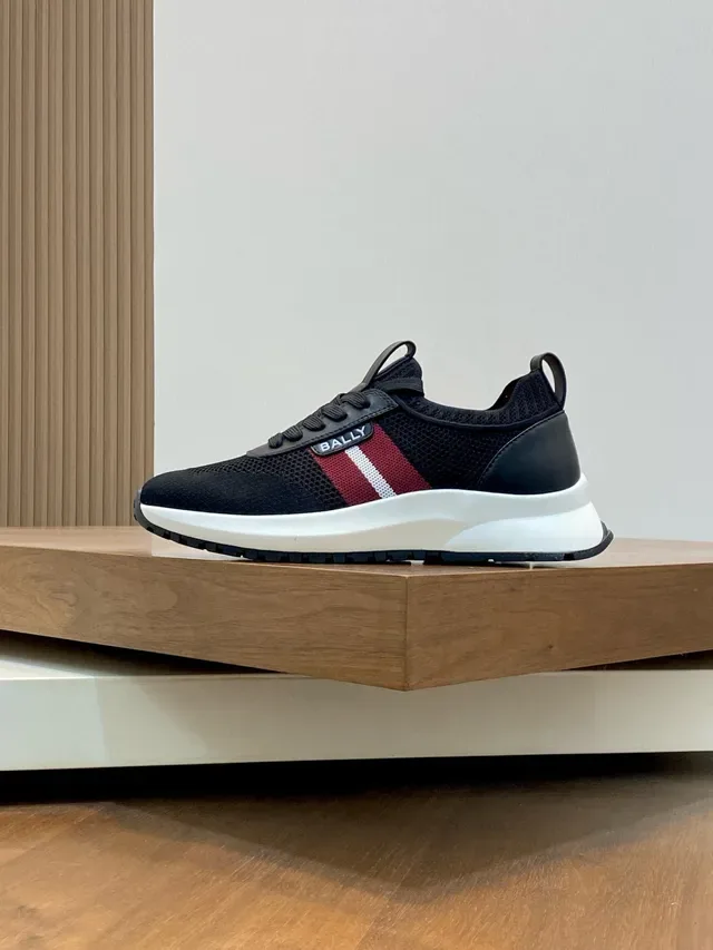 Bally Black Red Mesh Upper Synthetic Overlays Lifestyle Sneakers 3