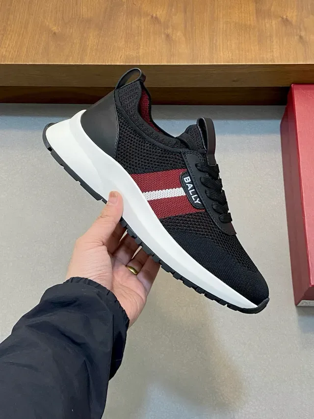 Bally Black Red Mesh Upper Synthetic Overlays Lifestyle Sneakers 5