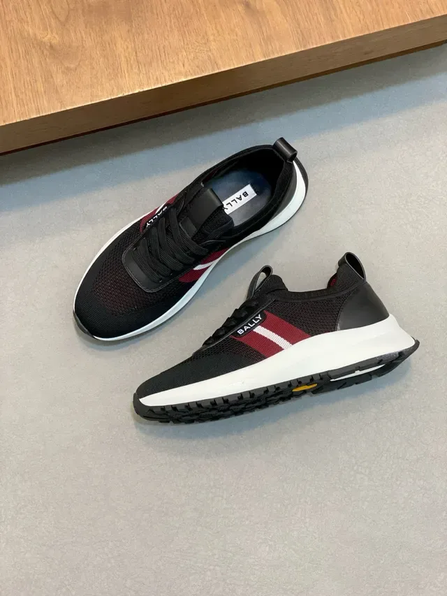 Bally Black Red Mesh Upper Synthetic Overlays Lifestyle Sneakers 6
