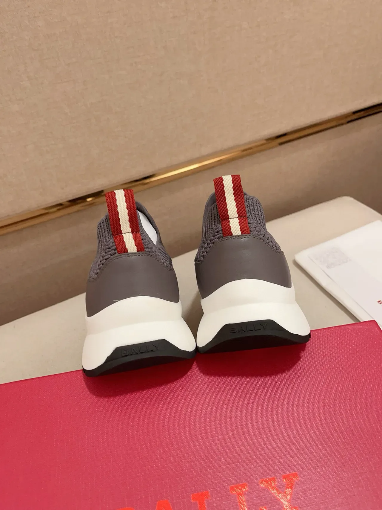BALLY Gray Red Knit Upper Slip-On Construction Sneakers 3