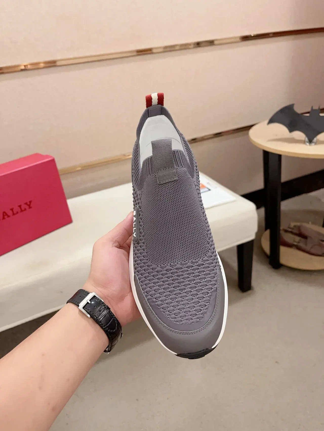 BALLY Gray Red Knit Upper Slip-On Construction Sneakers 5